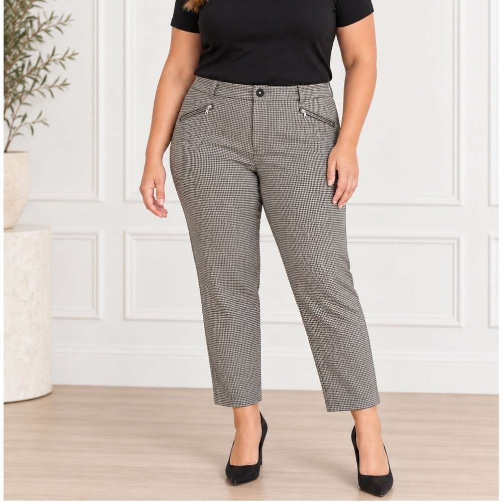 Lauren Ralph Lauren Dress Pants Women 16W Brown Houndstooth Slim Trousers Office